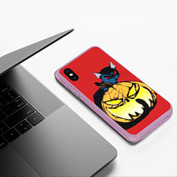 Чехол iPhone XS Max матовый Halloween - тыква и кот, цвет: 3D-сиреневый — фото 2