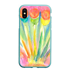 Чехол iPhone XS Max матовый Акварельная абстракция цветение, цвет: 3D-мятный
