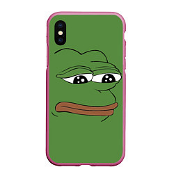 Чехол iPhone XS Max матовый Лягушонок Pepe грустит, цвет: 3D-малиновый