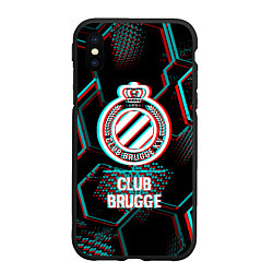 Чехол iPhone XS Max матовый Club Brugge FC в стиле glitch на темном фоне, цвет: 3D-черный