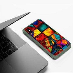 Чехол iPhone XS Max матовый Лоскутная мозаика - пэчворк, цвет: 3D-темно-зеленый — фото 2