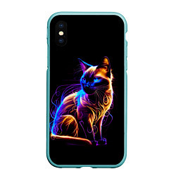 Чехол iPhone XS Max матовый Неоновый сиамский котёнок, цвет: 3D-мятный