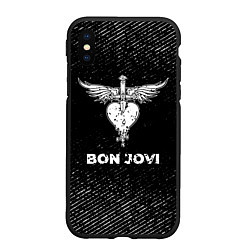 Чехол iPhone XS Max матовый Bon Jovi с потертостями на темном фоне, цвет: 3D-черный