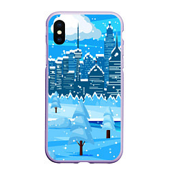 Чехол iPhone XS Max матовый Снежный город, цвет: 3D-светло-сиреневый