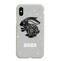 Чехол iPhone XS Max матовый Символ 2023 года черный водяной кролик, цвет: 3D-салатовый