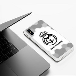 Чехол iPhone XS Max матовый Real Madrid sport на светлом фоне, цвет: 3D-белый — фото 2