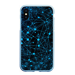Чехол iPhone XS Max матовый Нейроны - всемирная паутина на черном фоне, цвет: 3D-голубой