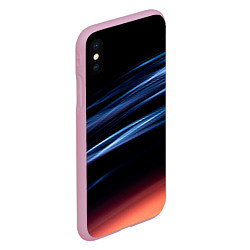Чехол iPhone XS Max матовый Синие и оранжевые линии во тьме, цвет: 3D-розовый — фото 2