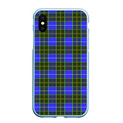 Чехол iPhone XS Max матовый Ткань Шотландка сине-зелёная, цвет: 3D-голубой