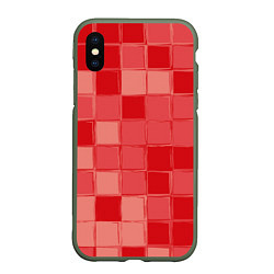 Чехол iPhone XS Max матовый Красный паттерн из кубов, цвет: 3D-темно-зеленый