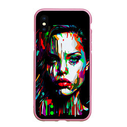 Чехол iPhone XS Max матовый Анджелина Джоли - поп-арт, цвет: 3D-розовый