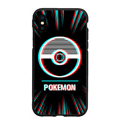 Чехол iPhone XS Max матовый Символ Pokemon в стиле glitch на темном фоне, цвет: 3D-черный