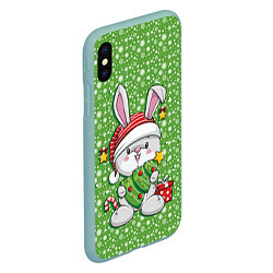 Чехол iPhone XS Max матовый Милый кролик с елочкой, цвет: 3D-мятный — фото 2