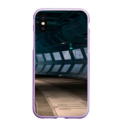 Чехол iPhone XS Max матовый Коридор космической станции, цвет: 3D-сиреневый