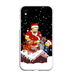Чехол iPhone XS Max матовый Симпсоны новогодний, цвет: 3D-белый