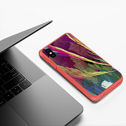 Чехол iPhone XS Max матовый Неоновые волнообразные линии, цвет: 3D-красный — фото 2