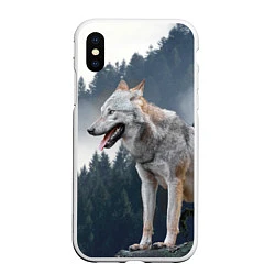 Чехол iPhone XS Max матовый Волк на фоне леса, цвет: 3D-белый