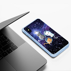 Чехол iPhone XS Max матовый Три котика в открытом космосе, цвет: 3D-голубой — фото 2