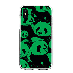 Чехол iPhone XS Max матовый Panda green pattern, цвет: 3D-белый