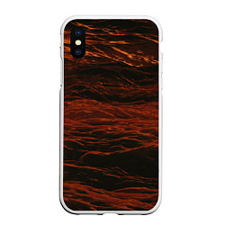 Чехол iPhone XS Max матовый Тёмные красные волны, цвет: 3D-белый