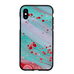 Чехол iPhone XS Max матовый Волнообразные красные и голубые краски, цвет: 3D-черный