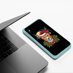 Чехол iPhone XS Max матовый Новогодний оленёнок, цвет: 3D-мятный — фото 2