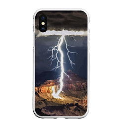 Чехол iPhone XS Max матовый Мощная молния в горах, цвет: 3D-белый