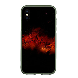 Чехол iPhone XS Max матовый Абстрактные взрывы в космосе и красные звёзды, цвет: 3D-темно-зеленый