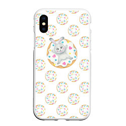 Чехол iPhone XS Max матовый Кролик сладкоежка с белыми пончиками
