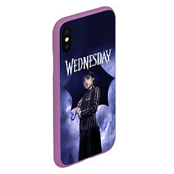 Чехол iPhone XS Max матовый Уэнсдэй Аддамс с зонтиком, цвет: 3D-фиолетовый — фото 2