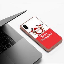 Чехол iPhone XS Max матовый Дед Мороз с оленями, цвет: 3D-коричневый — фото 2