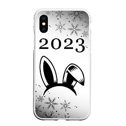 Чехол iPhone XS Max матовый Кролик 2023 ободок на светлом, цвет: 3D-белый