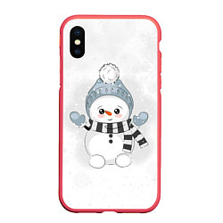 Чехол iPhone XS Max матовый Милый снеговик и снежинки, цвет: 3D-красный