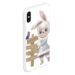 Чехол iPhone XS Max матовый Рождественский Кролик с Птичкой, цвет: 3D-белый — фото 2