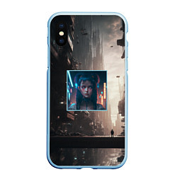 Чехол iPhone XS Max матовый Девушка во мраке киберпанк города, цвет: 3D-голубой