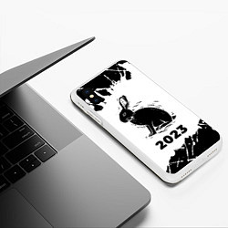 Чехол iPhone XS Max матовый Кролик НГ силуэт на светлом, цвет: 3D-белый — фото 2