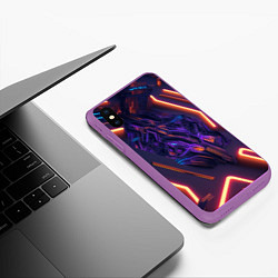 Чехол iPhone XS Max матовый Разнообразные неоновые линии, цвет: 3D-фиолетовый — фото 2