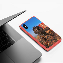 Чехол iPhone XS Max матовый Fallout 4 Power Armor x-01, цвет: 3D-красный — фото 2