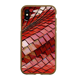 Чехол iPhone XS Max матовый Красный паттерн из металлических блоков, цвет: 3D-коричневый