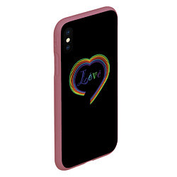 Чехол iPhone XS Max матовый Разноцветное сердце, цвет: 3D-малиновый — фото 2
