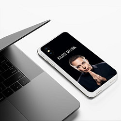 Чехол iPhone XS Max матовый Илон Маск, портрет на черном фоне, цвет: 3D-белый — фото 2
