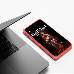Чехол iPhone XS Max матовый Дэхья и огонь Персонаж Genshin Impact, цвет: 3D-красный — фото 2