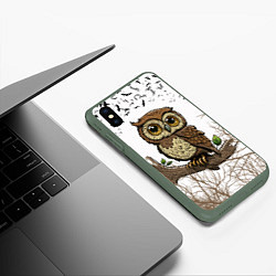 Чехол iPhone XS Max матовый Милая совушка, цвет: 3D-темно-зеленый — фото 2
