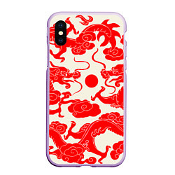 Чехол iPhone XS Max матовый Японские красные драконы, цвет: 3D-сиреневый