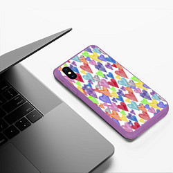Чехол iPhone XS Max матовый Разноцветные сердечки Калейдоскоп, цвет: 3D-фиолетовый — фото 2