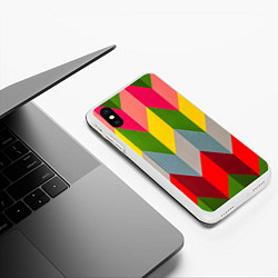 Чехол iPhone XS Max матовый Разноцветный ромбический абстрактный паттерн, цвет: 3D-белый — фото 2