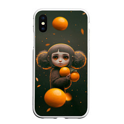 Чехол iPhone XS Max матовый Милая девушка с мандаринами, цвет: 3D-белый