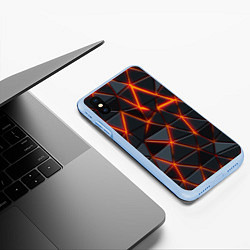 Чехол iPhone XS Max матовый Треугольники и неон, цвет: 3D-голубой — фото 2