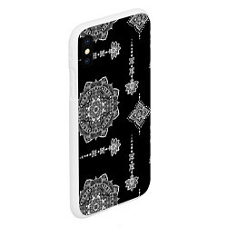 Чехол iPhone XS Max матовый Паттерн с орнаментом мандалы на черном фоне, цвет: 3D-белый — фото 2