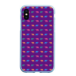 Чехол iPhone XS Max матовый Разноцветные слоны, цвет: 3D-голубой